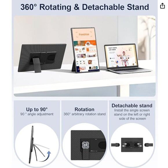 Laptop Screen Extender 16.1" 1200P FHD Portable Monitor 360° Rotating Detachable - Picture 3 of 7